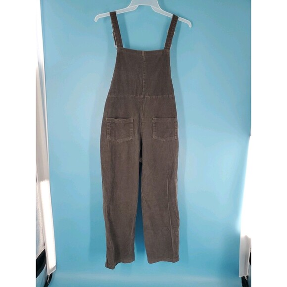 Corduroy Overalls Womens Sz M Crop  Gray Boho Adjustable Straps Pockers Shangyan - Picture 10 of 10